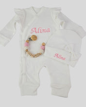 Lade das Bild in den Galerie-Viewer, Babyset Erstlingsset natur rosa mit Schühchen