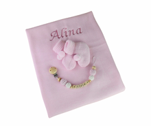 Lade das Bild in den Galerie-Viewer, Baby Erstlingsset mit Namen rosa mit Schühchen Babyset